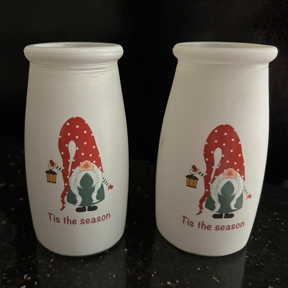 Gnome Glass Vases Old Milk Bottle Style Lot of 2
